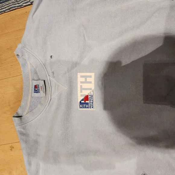 KITH X RUSSEL ATHLETIC Light Blue Distressed Men's Sweater